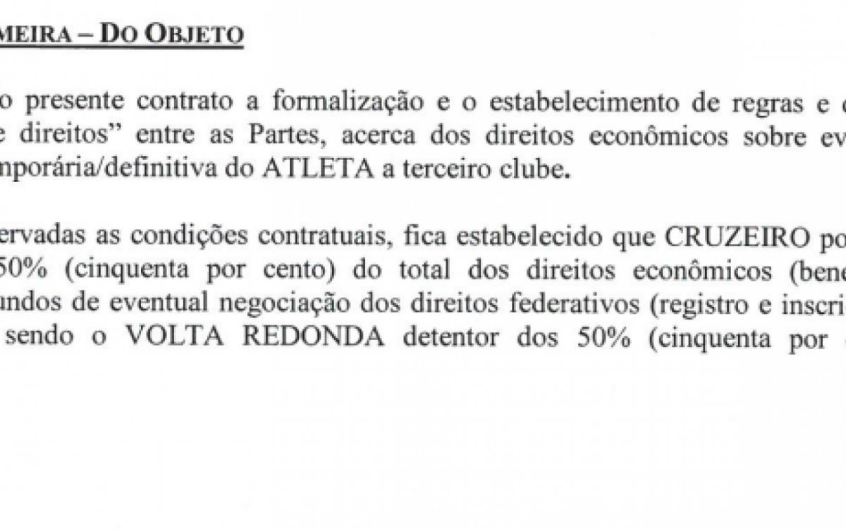 Documento com carimbo e rubrica do Cruzeiro