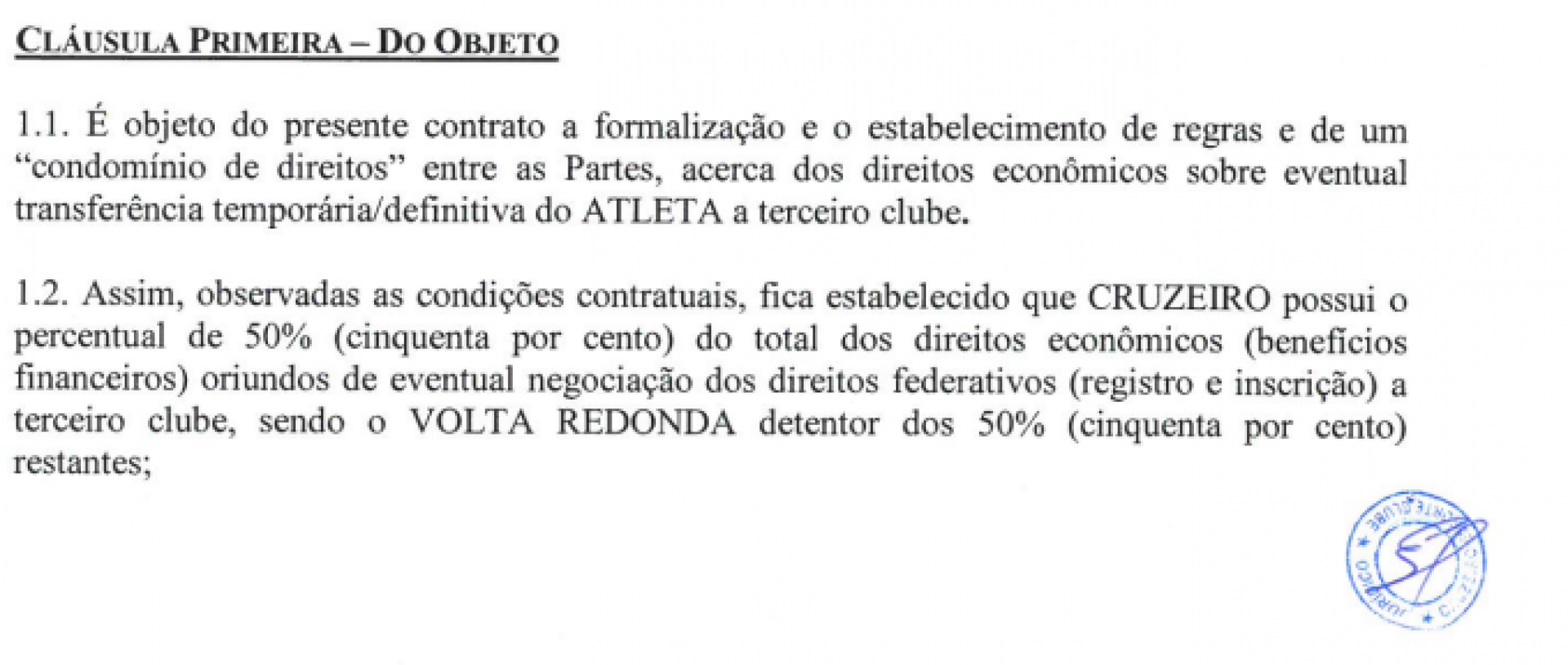 Documento com carimbo e rubrica do Cruzeiro - Reprodu&ccedil;&atilde;o