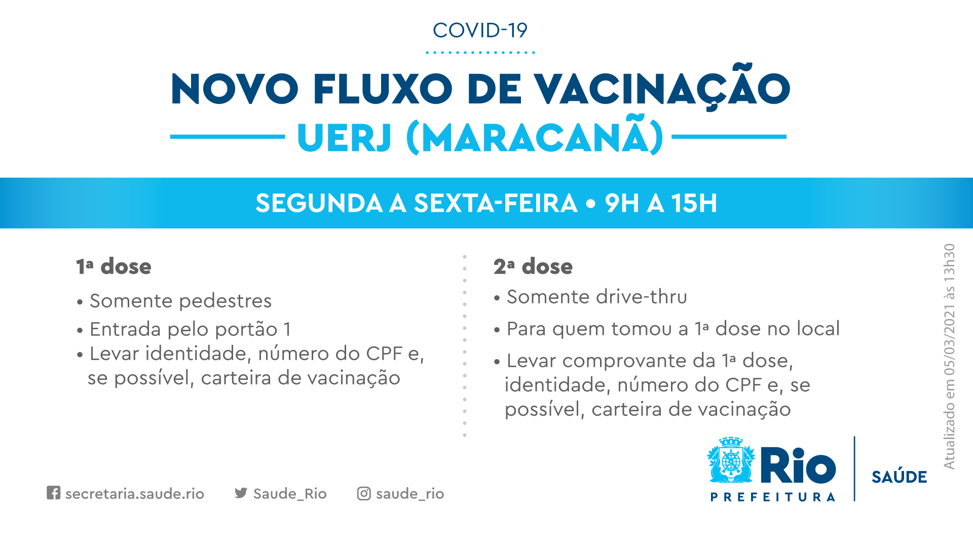 Prefeitura divulga altera&ccedil;&otilde;es no fluxo de vacina&ccedil;&atilde;o do posto da Uerj, no Maracan&atilde; - Divulga&ccedil;&atilde;o / Secretaria Municipal de Sa&uacute;de