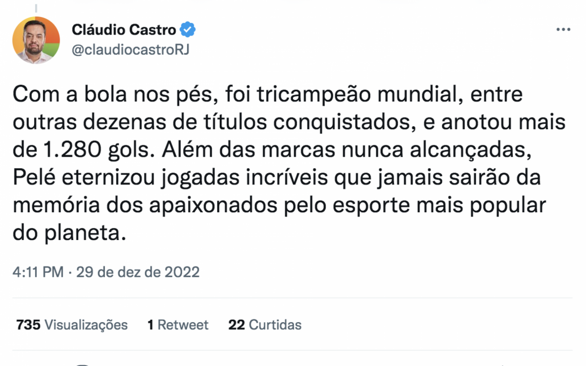 Governador Cláudio Castro se pronunciou através do Twitter