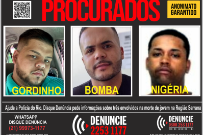 Cartaz pede informações sobre trio suspeito de matar jovem a marteladas