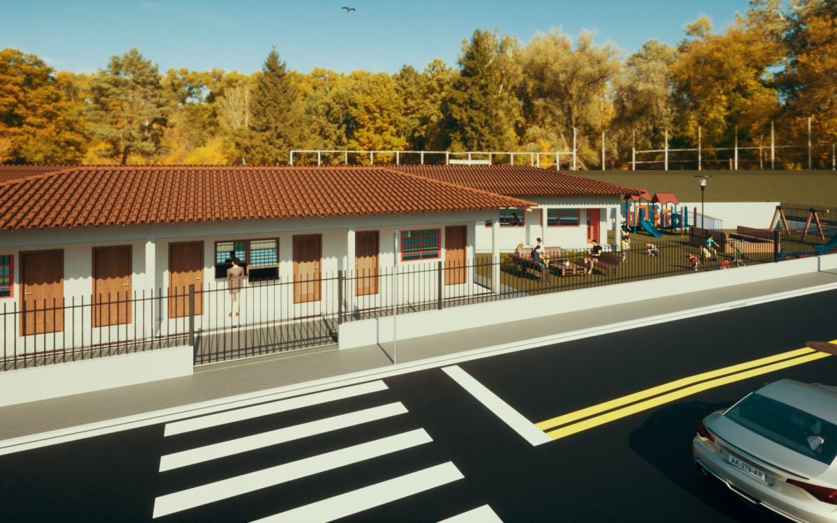 Projeto da nova escola, que já começou a ser erguida