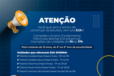 Matrículas abertas para EJA presencial em Magé