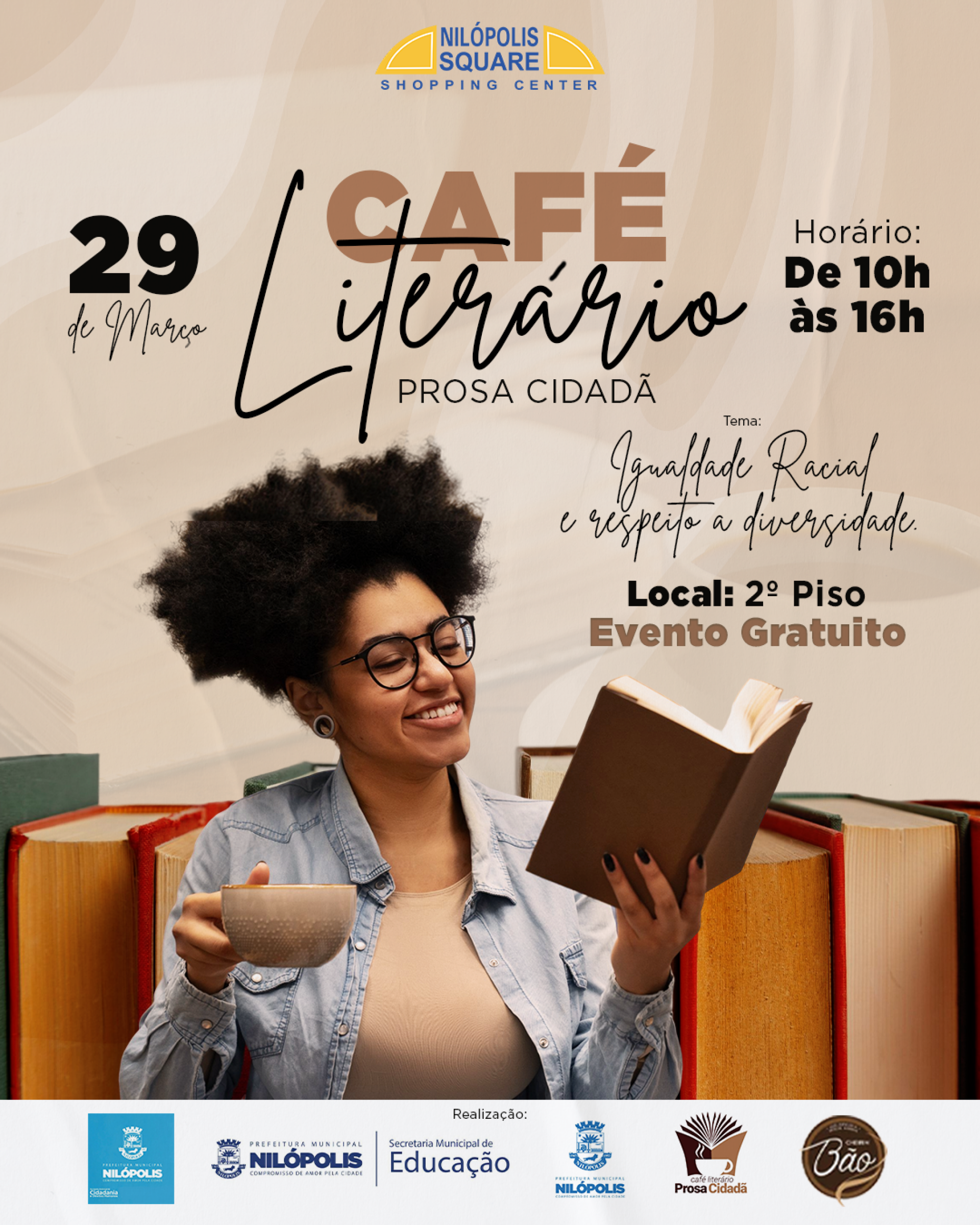 O evento literário gratuito acontece no Centro de Nilópolis, de 10h às 16h - Divulgação