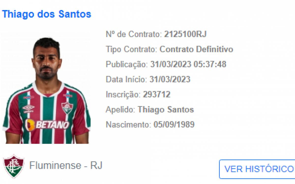 Thiago Santos j&aacute; foi registrado no BID da CBF