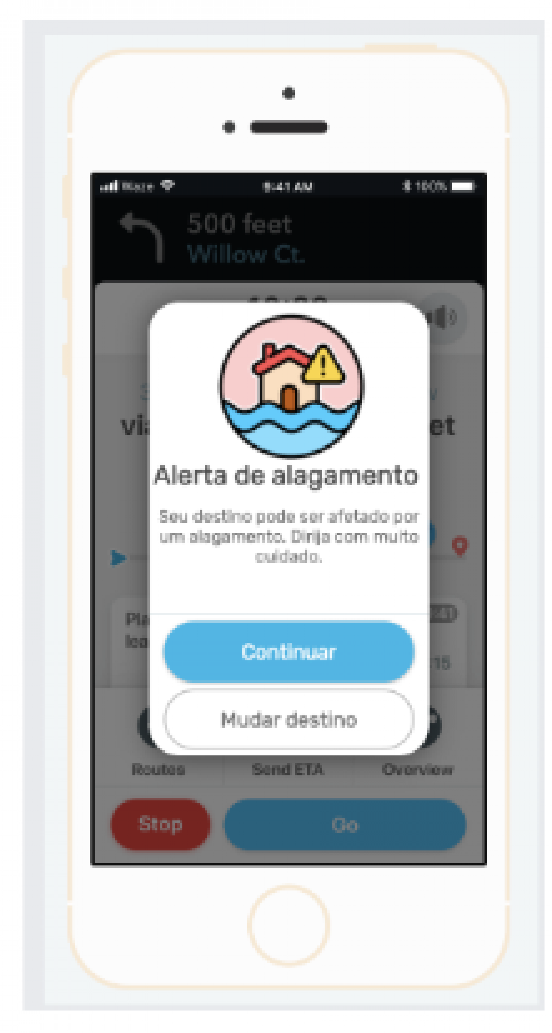 O alerta aparecer&aacute; para os condutores caso tentem atravessar uma &aacute;rea inundada