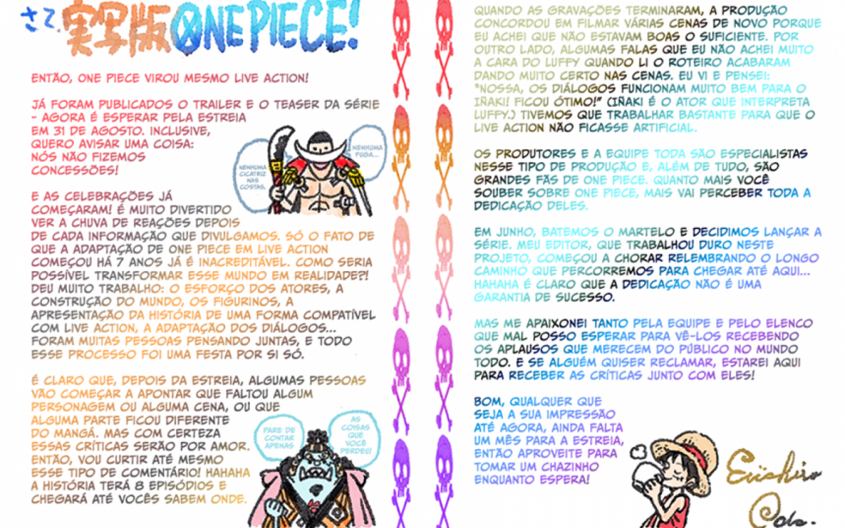 Carta do criador de 'One Piece' para os fãs