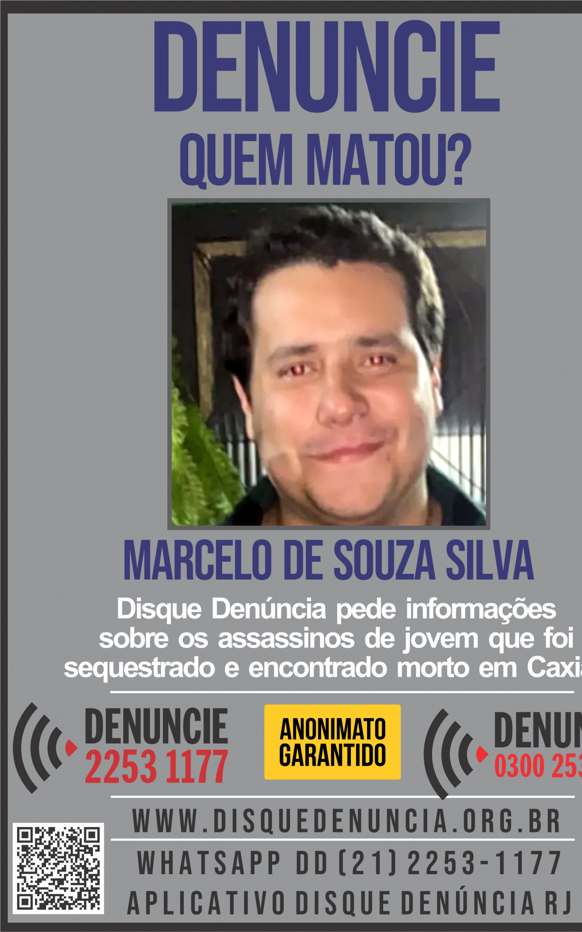 Disque Denúncia pede informações sobre Marcelo Souza, de 23 anos, encontrado morto em Duque de Caxias - Reprodução