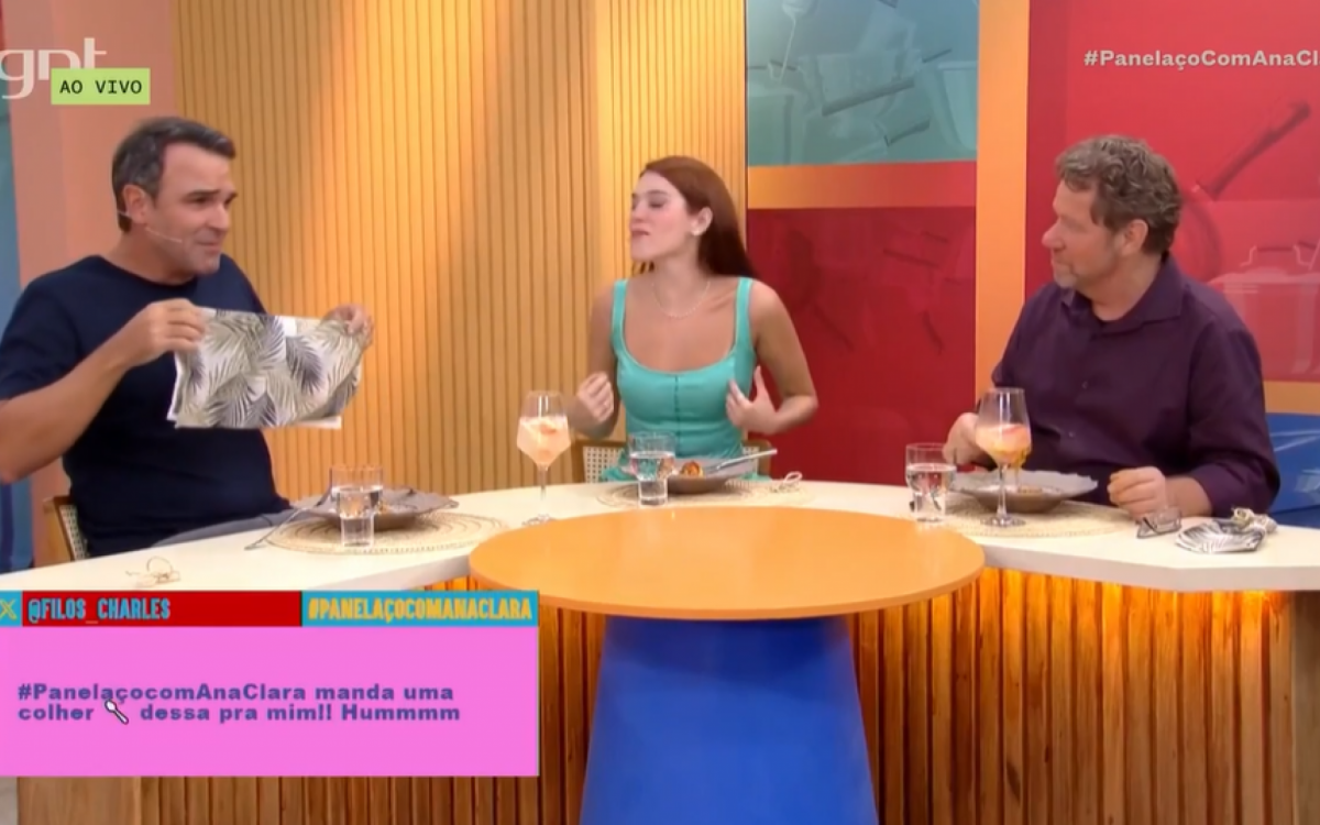 Tadeu Schmidt, Ana Clara e Claude Troisgros no 'Panelaço', do GNT - Reprodução/GNT