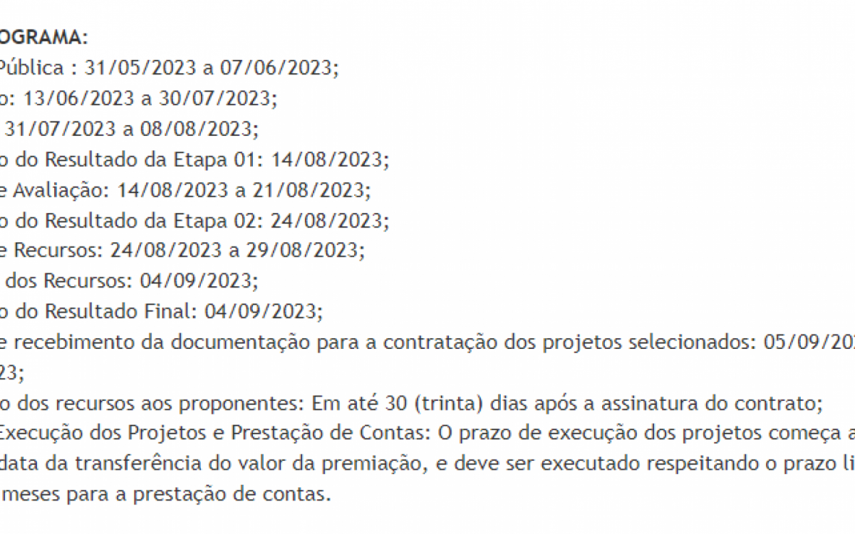 Cronograma do Edital de Circulação