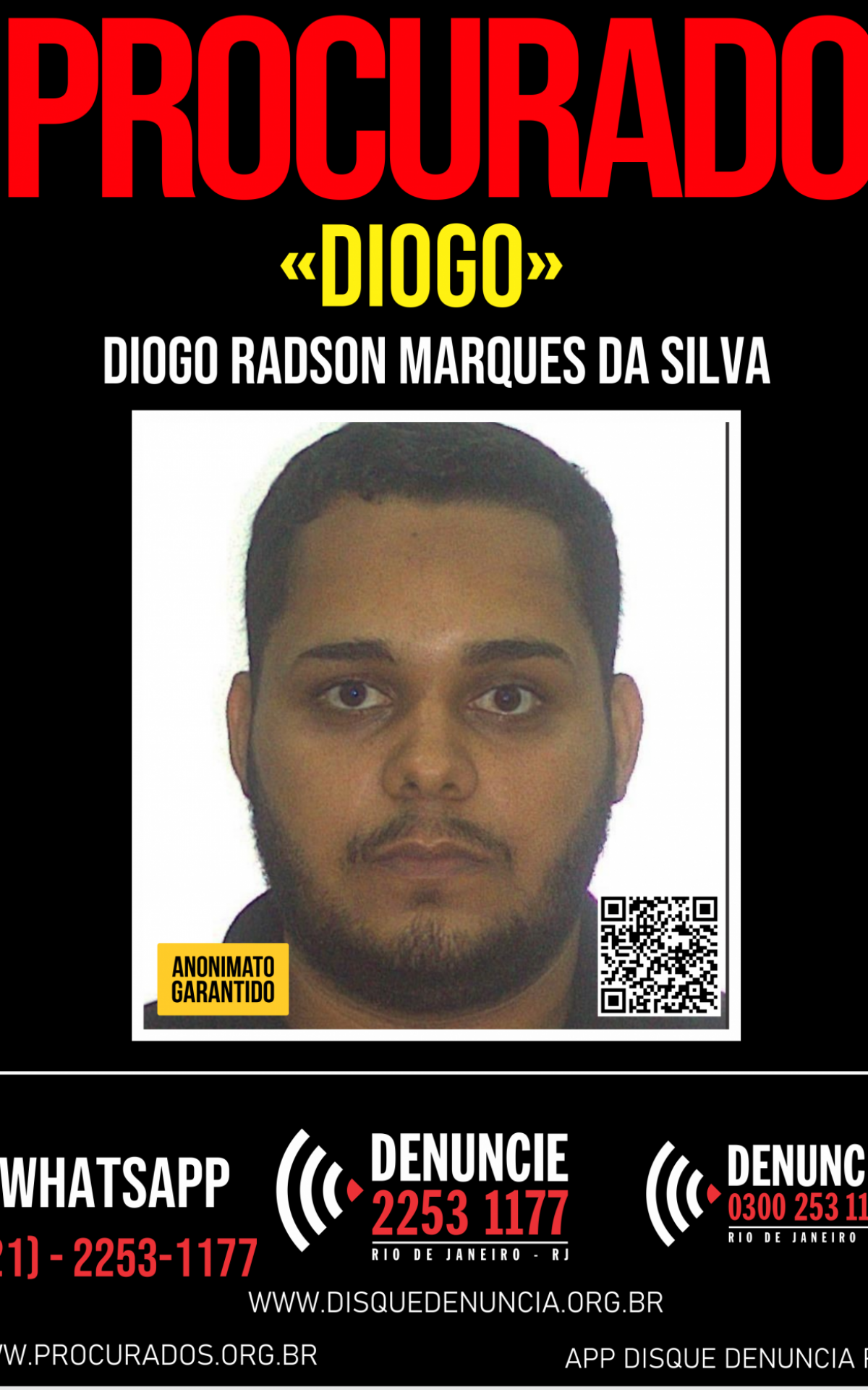 Diogo Radson, de 21 anos, é alvo de mandado de prisão por feminicídio - Divulgação
