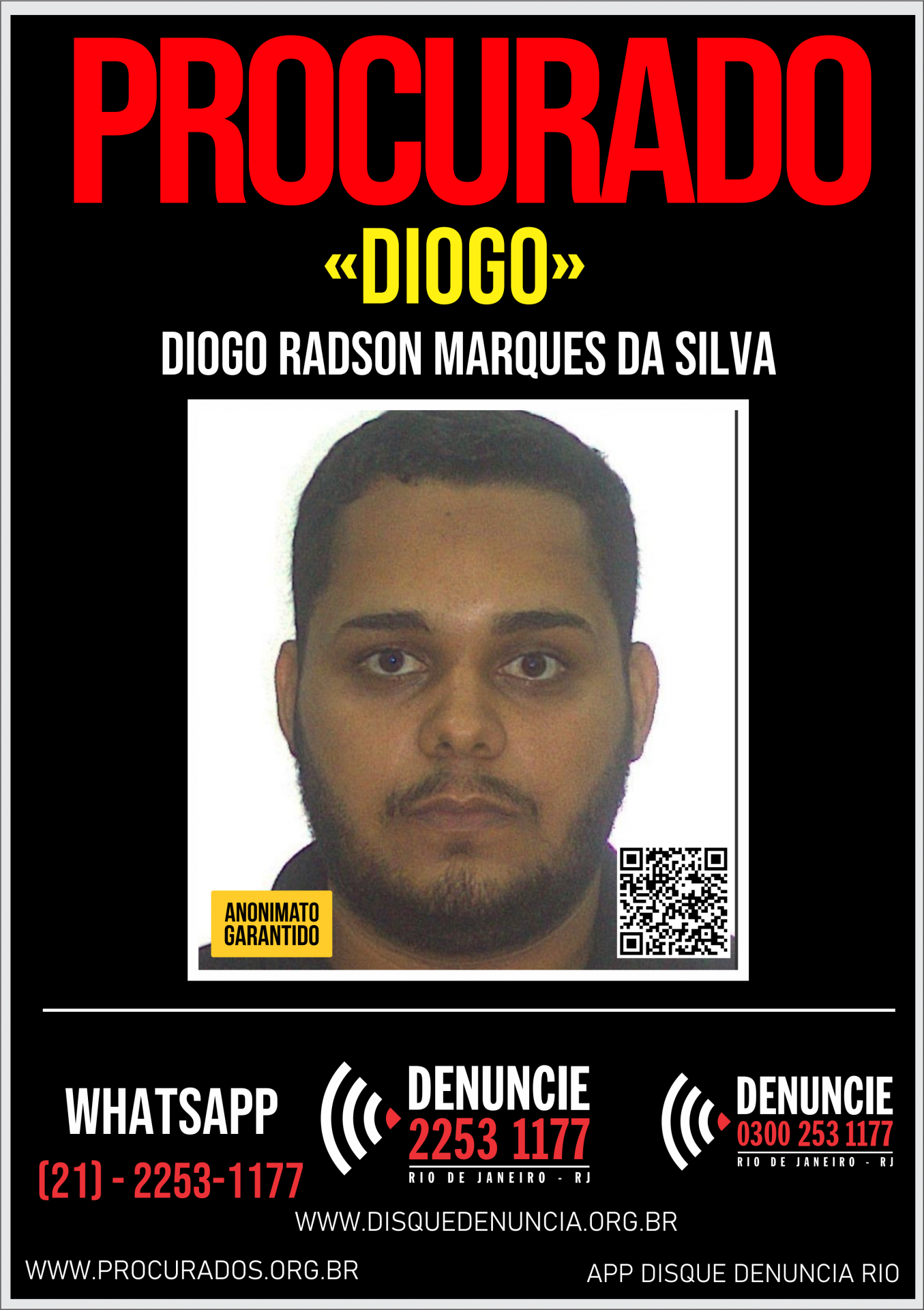 Diogo Radson, de 21 anos, é alvo de mandado de prisão por feminicídio