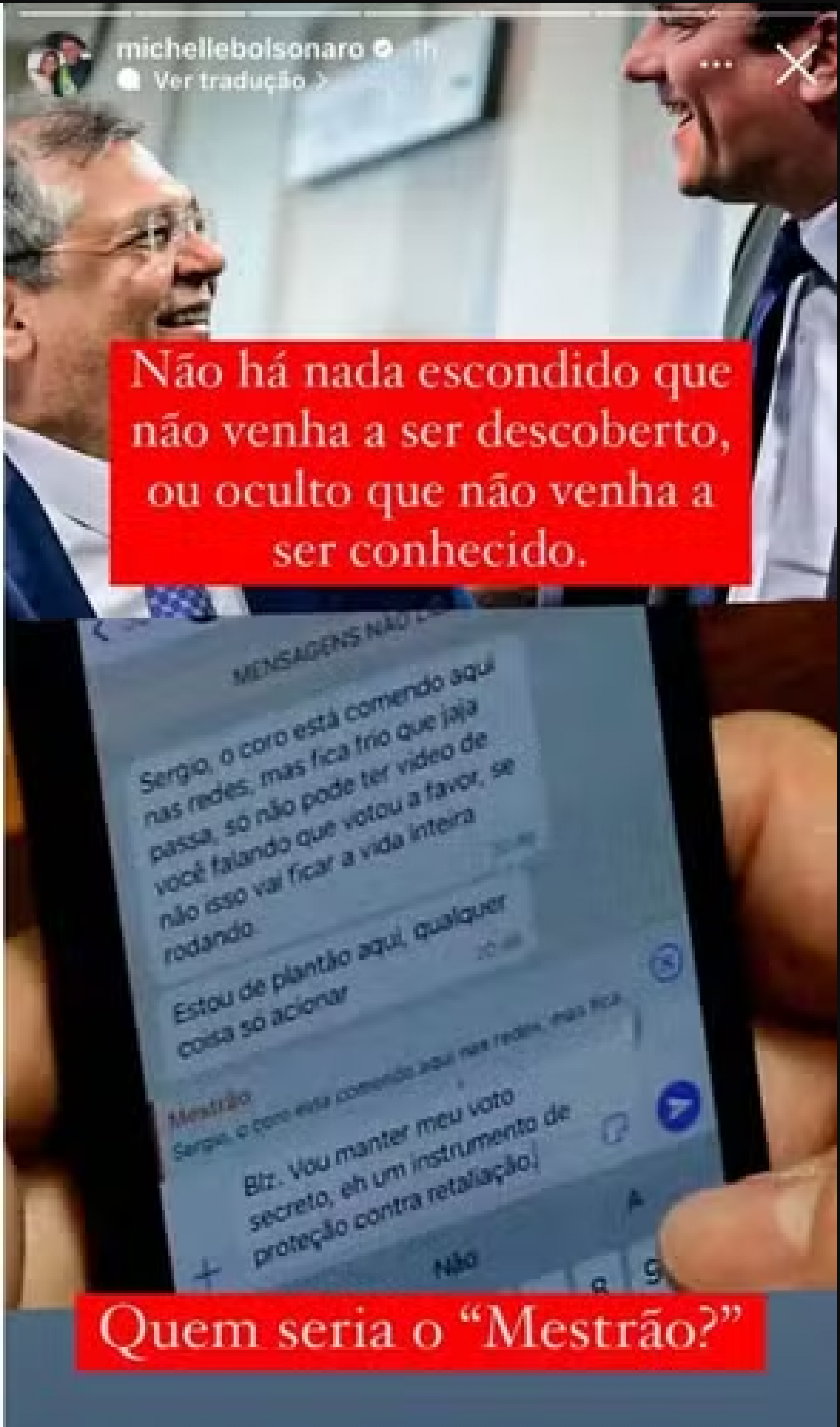 Imagem de Moro e Dino compartilhada por Michelle Bolsonaro nesta quinta-feira, 14 - Reprodução/Instagram/Michelle Bolsonaro