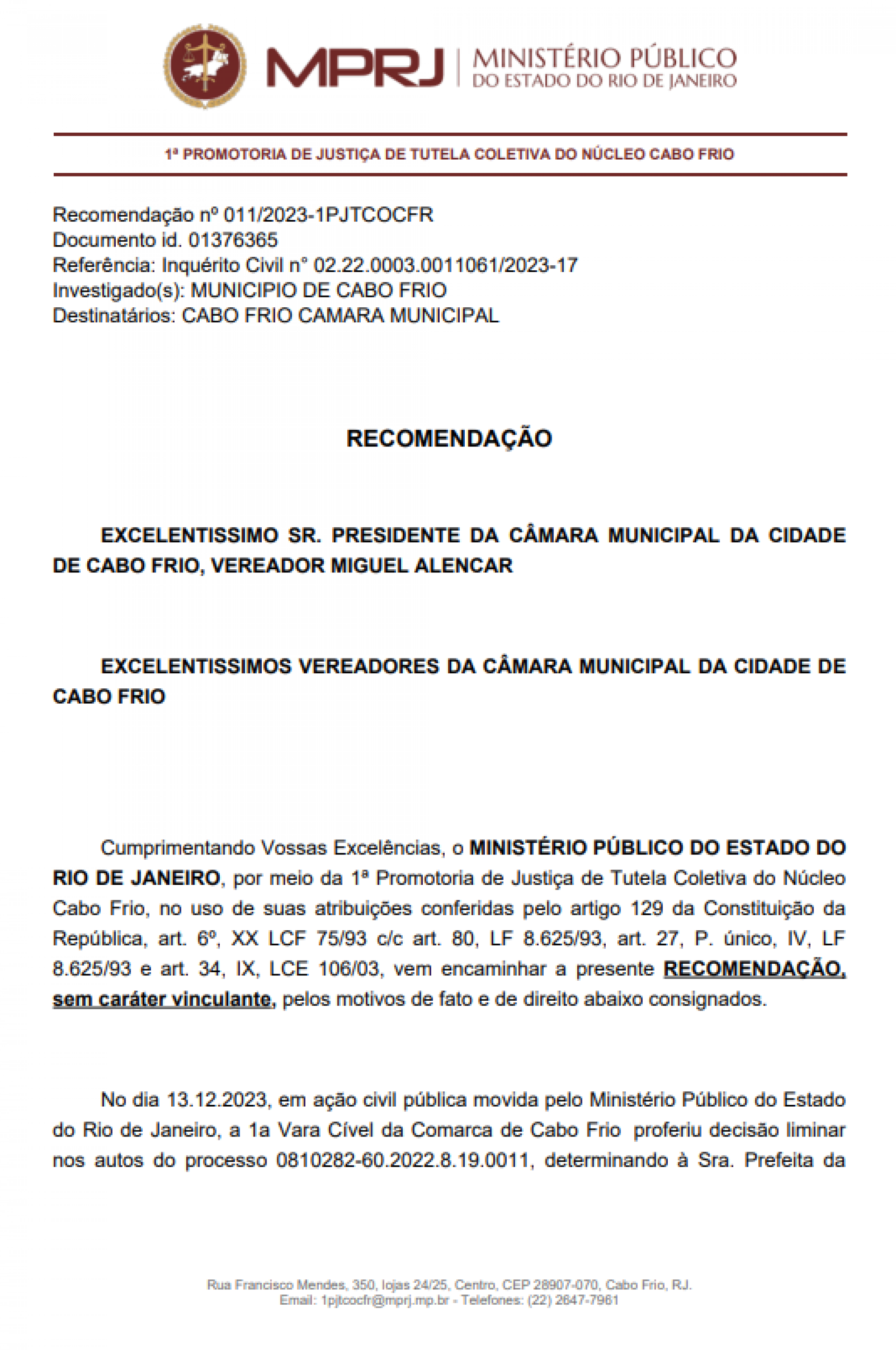 Remcomendação MPRJ - MPRJ