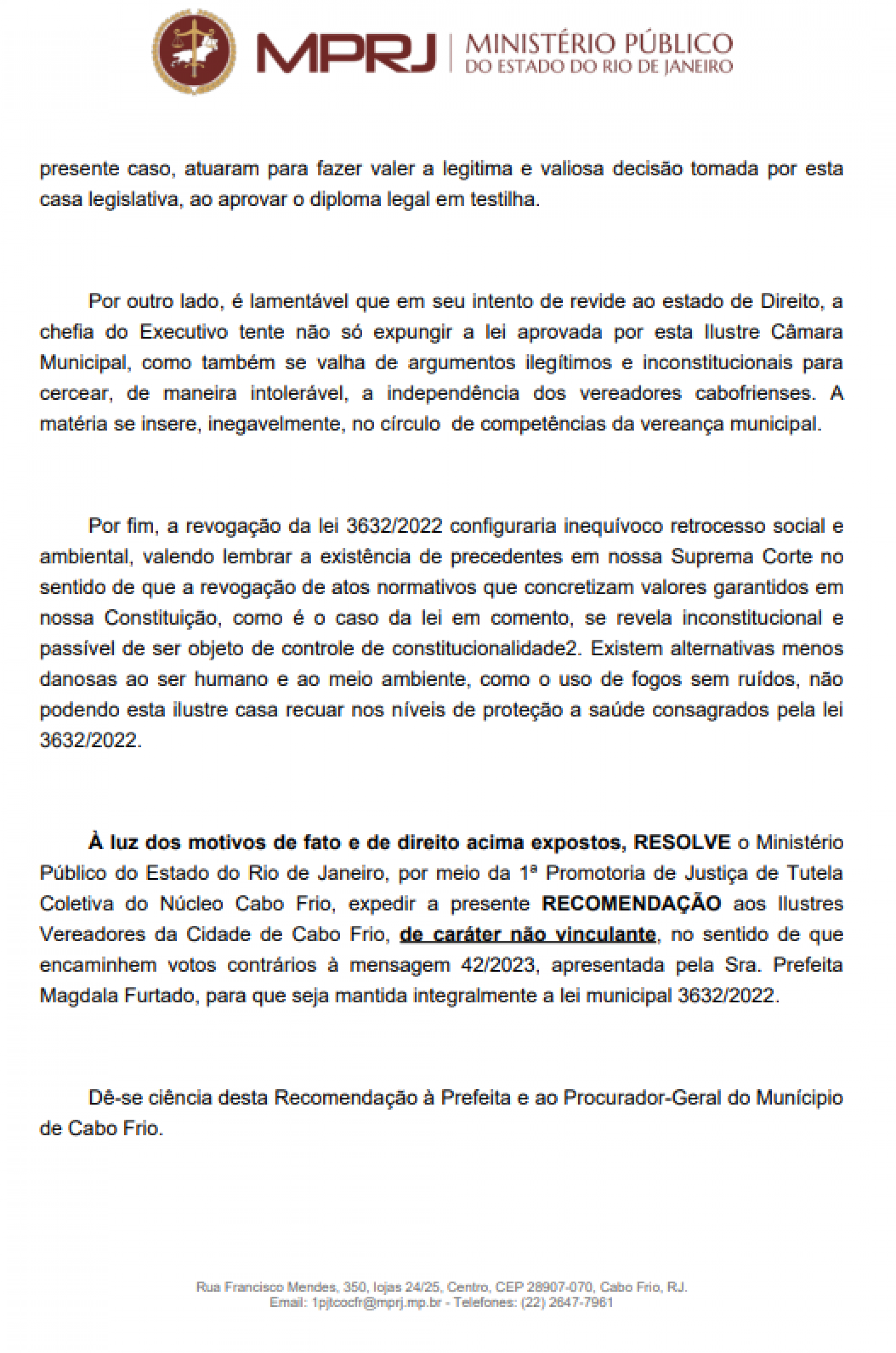 Remcomendação MPRJ - MPRJ