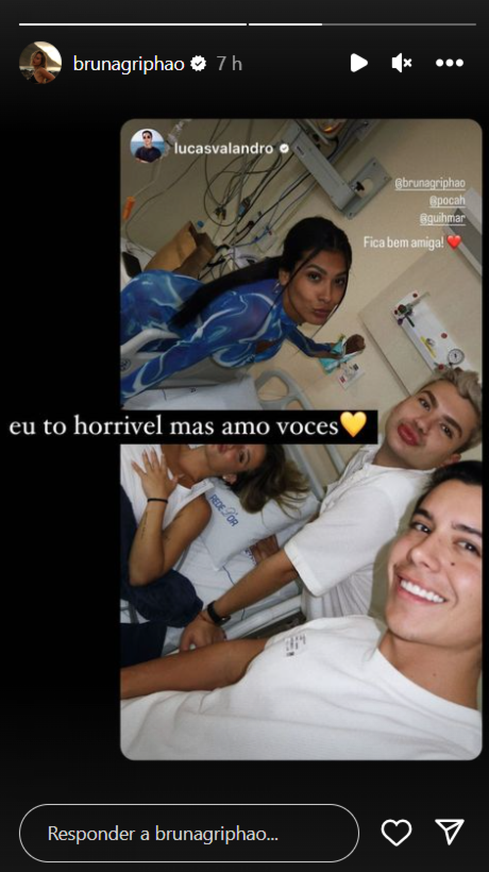Internada, Bruna Griphao recebeu visita de amigos em hospital - Reprodução / Instagram