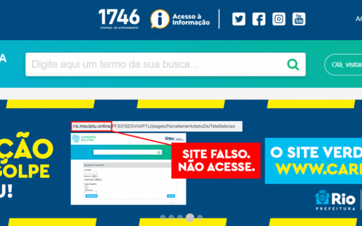 Criminosos tentam aplicar golpe nos contribuintes com falso site  - Divulgação / Prefeitura do Rio