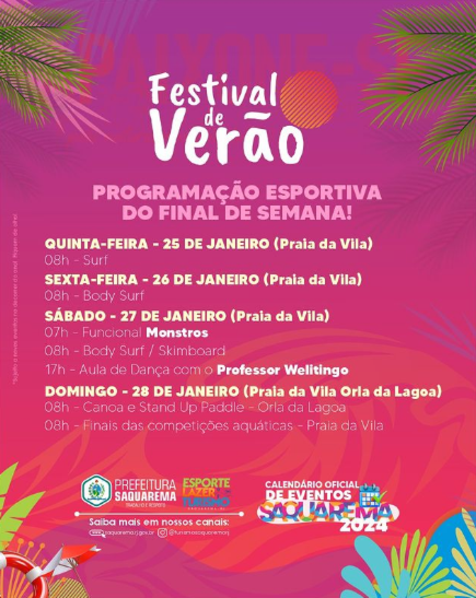 Programação de atividades esportivas do Festival de Verão de Saquarema deste final de semana - Divulgação/Prefeitura de Saquarema
