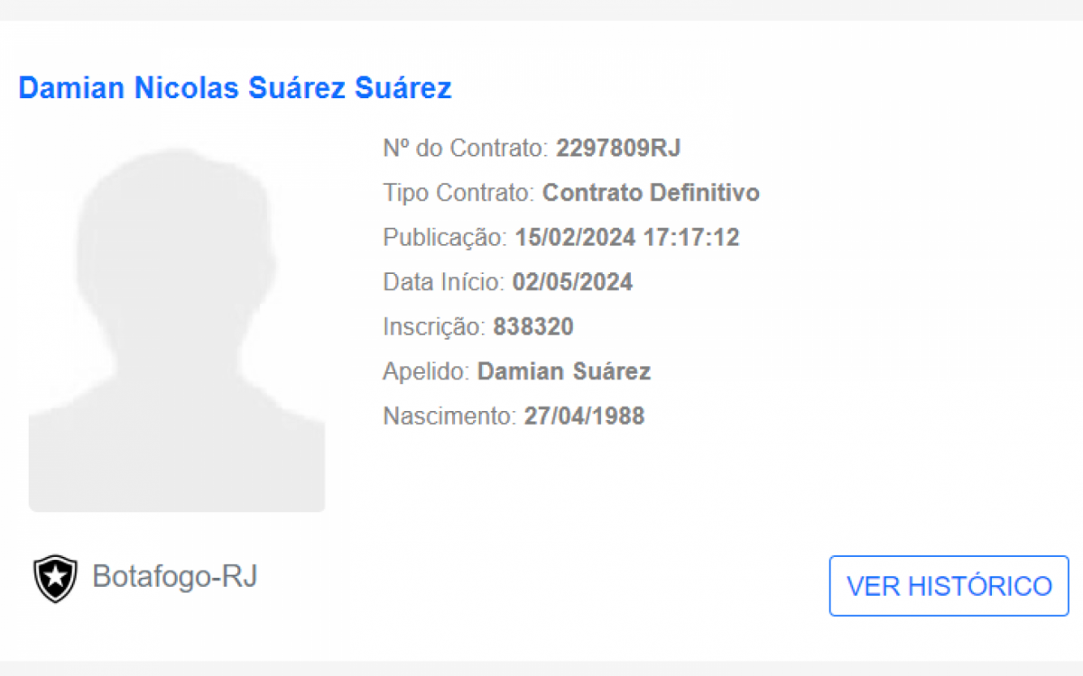 Damián Suárez, lateral-direito do Botafogo, foi regularizado na CBF