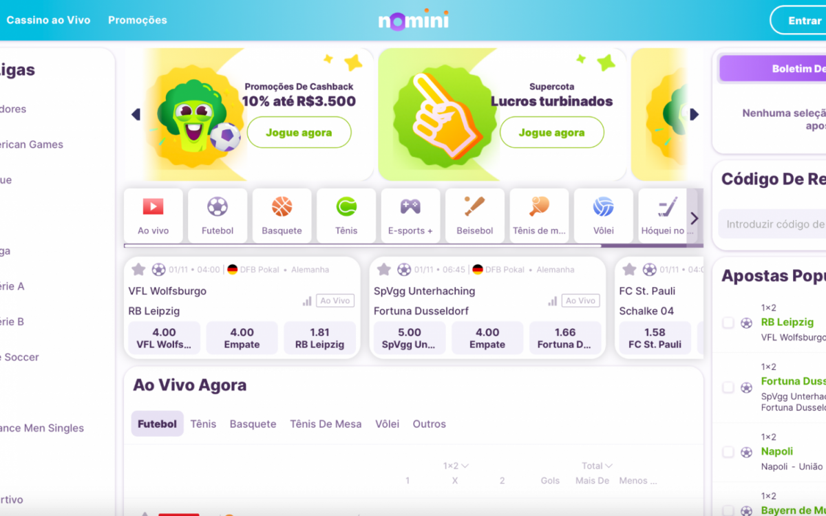 Nomini: Melhor Site de Apostas Brasileiro Com Cashback Semanal