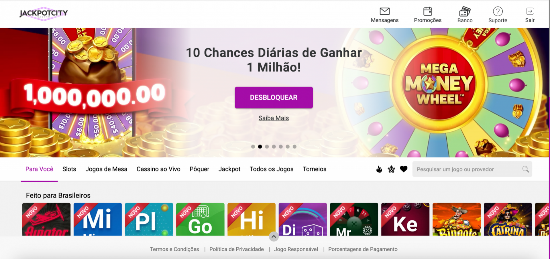 JackpotCity: Melhor B&ocirc;nus de Cassino - Divulga&ccedil;&atilde;o