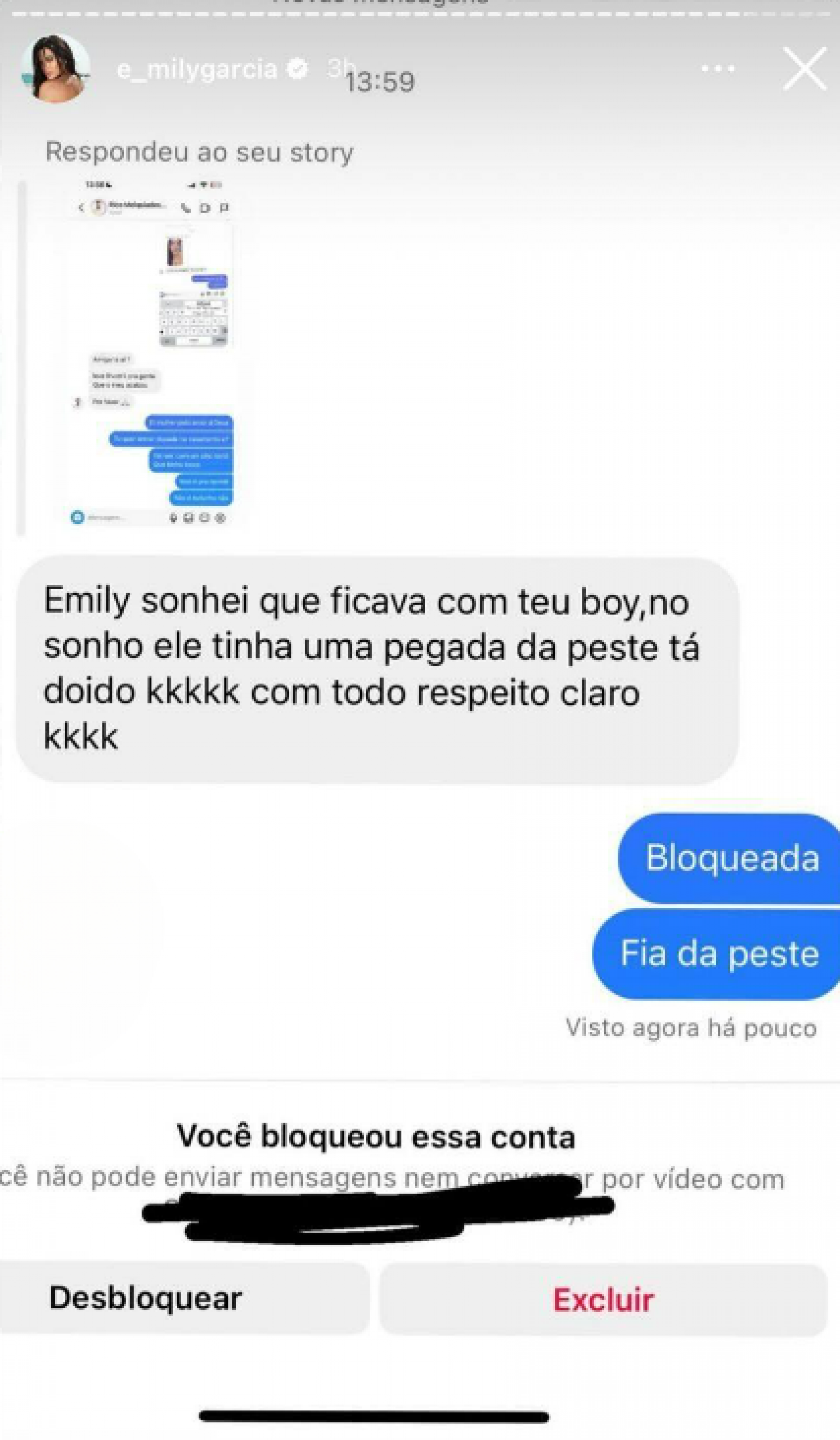 Emily Garcia boqueia seguidora que sonhou com seu namorado: 'Peste' - Foto: Reprodução