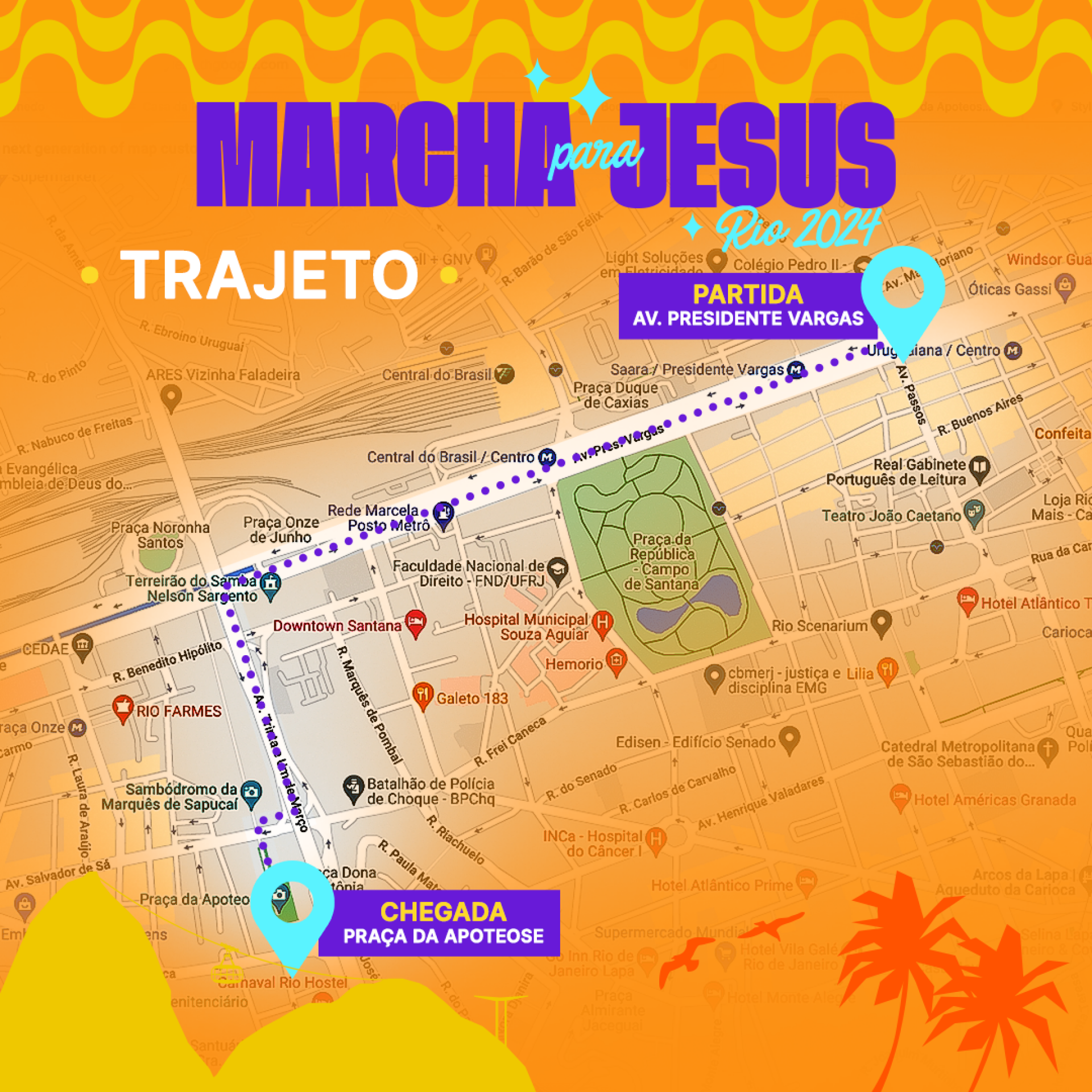 Trajeto vai da altura da Avenida Passos até a Apoteose - Divulgação