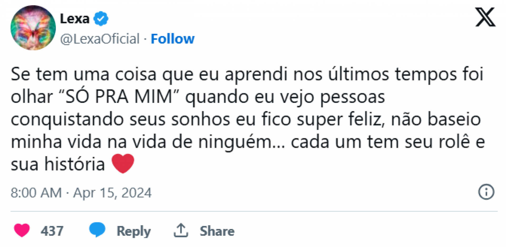 Lexa compartilha mensagem enigmática na web: 'Aprendendo a lidar' - Foto: Reprodução