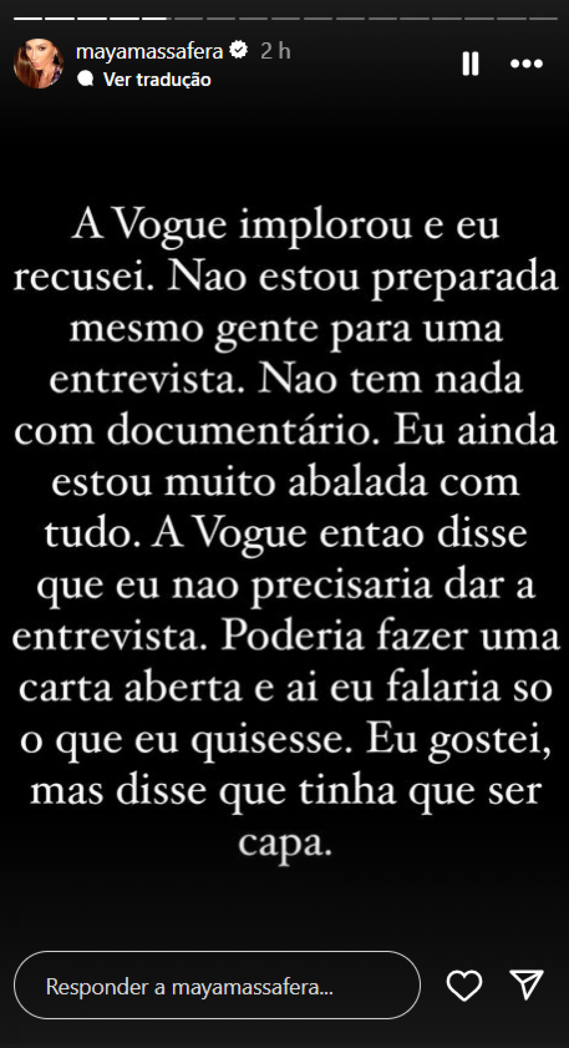 Maya Massafera desabafa sobre ter sido 'enganada' por revista - Foto: Reprodução