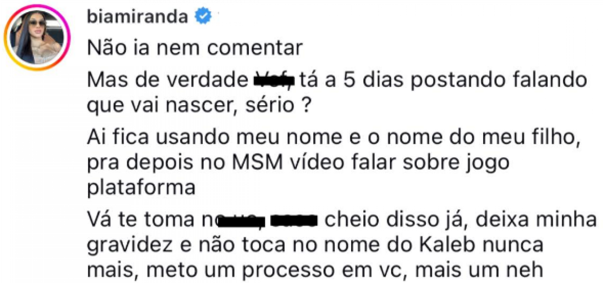 Bia Miranda acusa sua mãe, Jenny, de tentar lucrar com sua gravidez - Foto: Reprodução