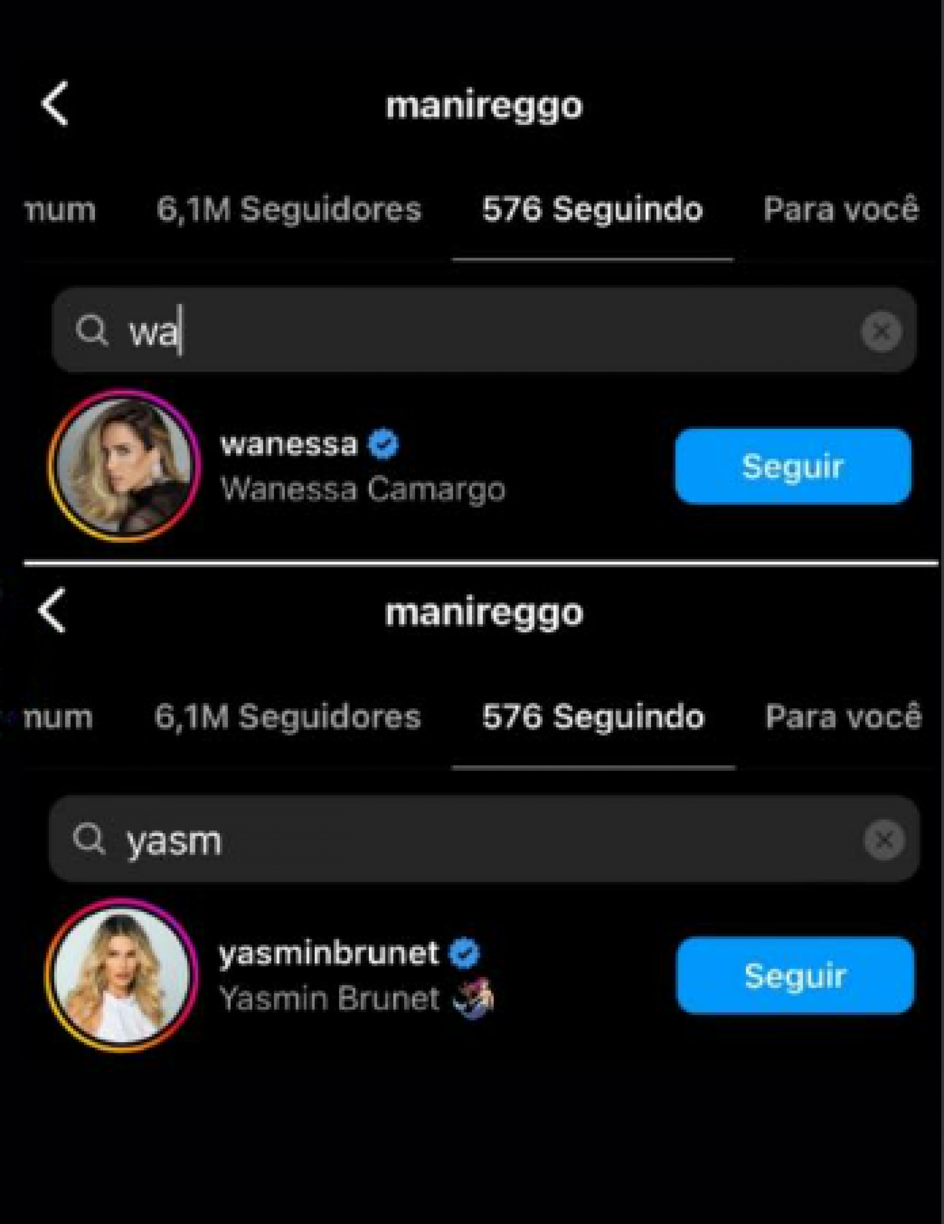 Mani Rego, ex de Davi, surpreende ao seguir Wanessa e Yasmin Brunet
