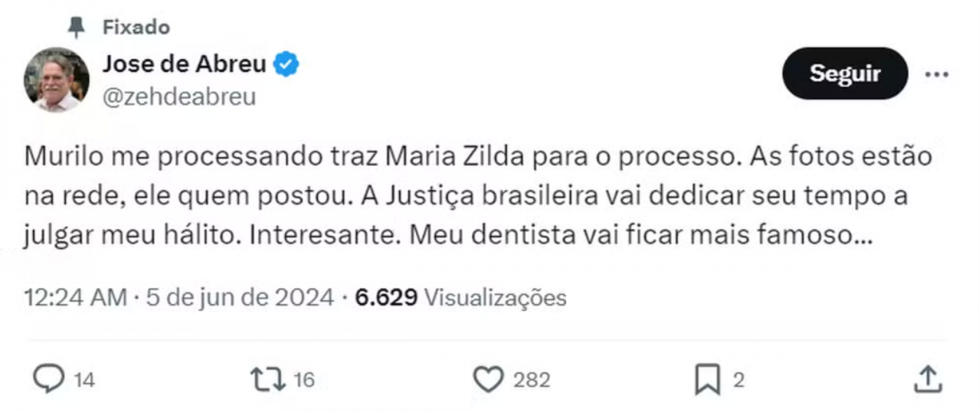 José de Abreu ironiza processo de Murilo Rosa: 'Vai julgar meu hálito' - Foto: Reprodução