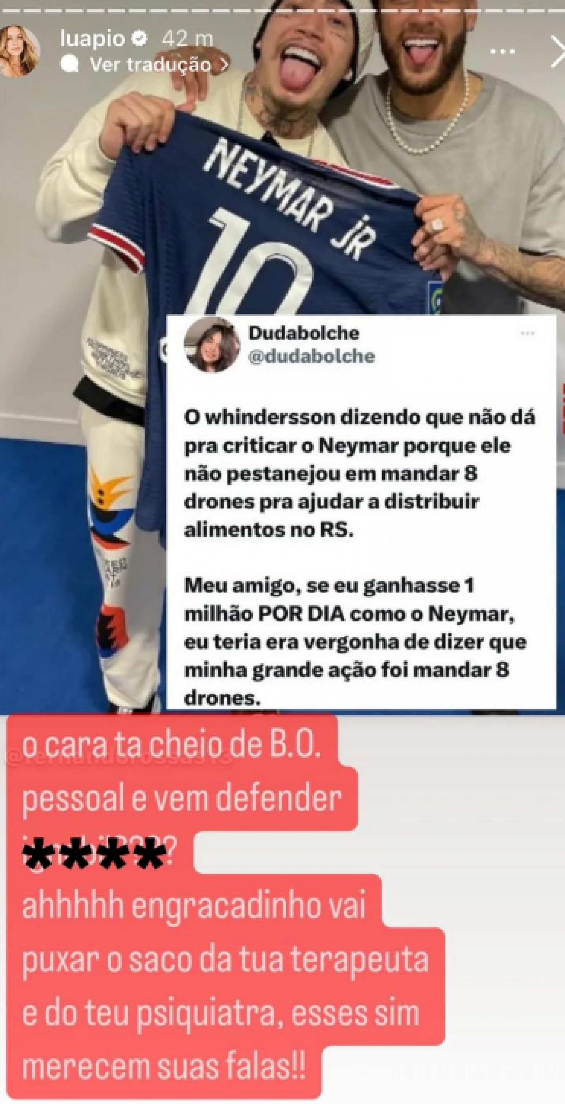 Luana detona Whindersson por livrar Neymar: 'Puxar saco da terapeuta' - Foto: Reprodução
