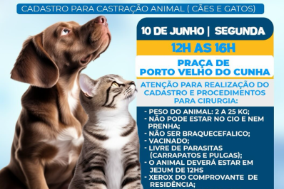 Cadastro para castração de cães e gatos será realizado nesta segunda-feira em Carmo