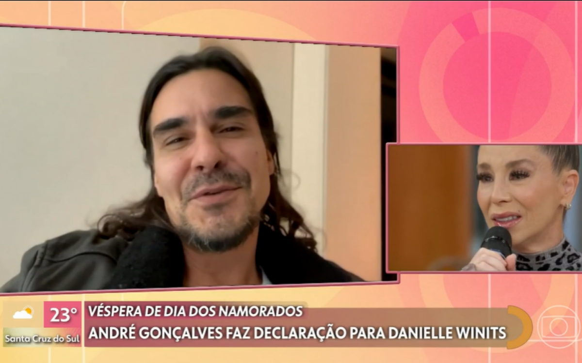 Dani Winits se emociona com declaração de André Gonçalves no 'Encontro' - Reprodução/Globo