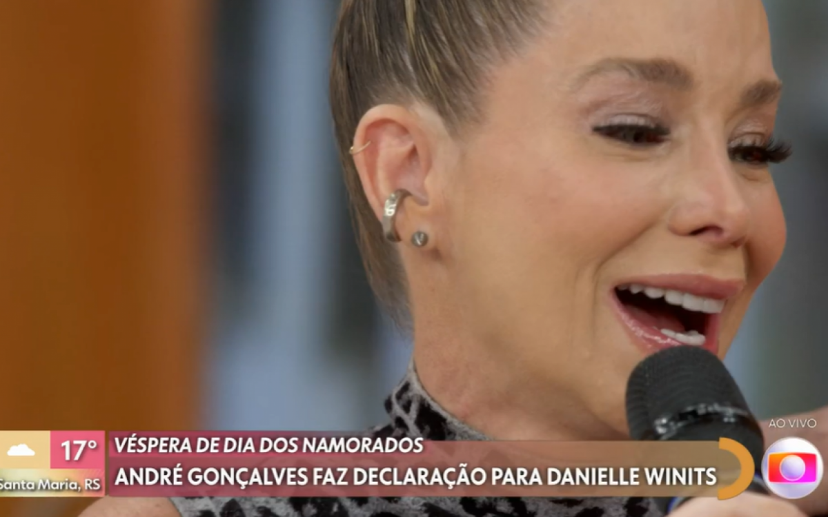 Dani Winits se emociona com declaração de André Gonçalves no 'Encontro' - Reprodução/Globo