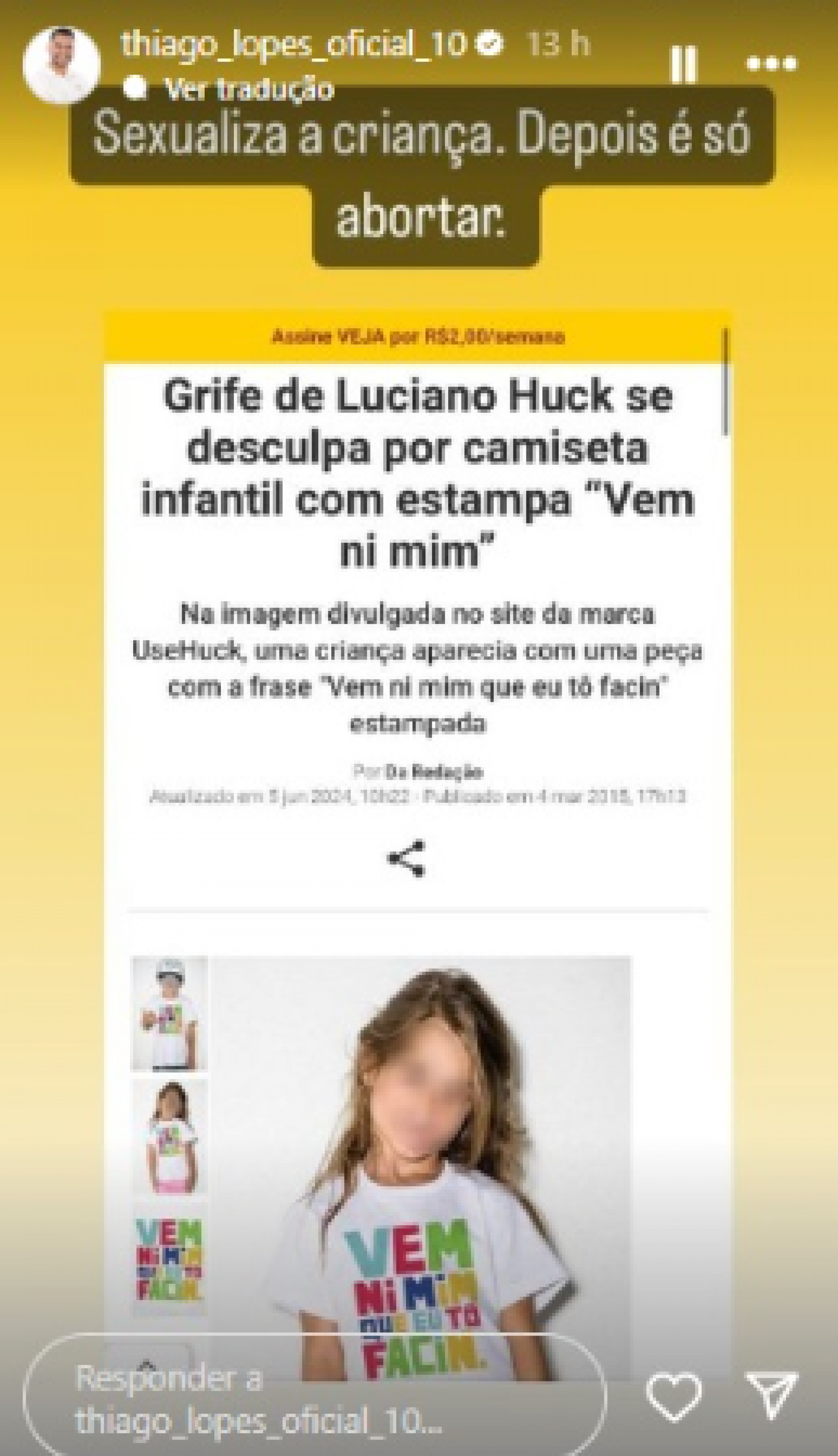 Ex de Andressa Urach, Thiago Lopes acusa Luciano Huck de 'sexualizar crianças' - Reprodução / Instagram