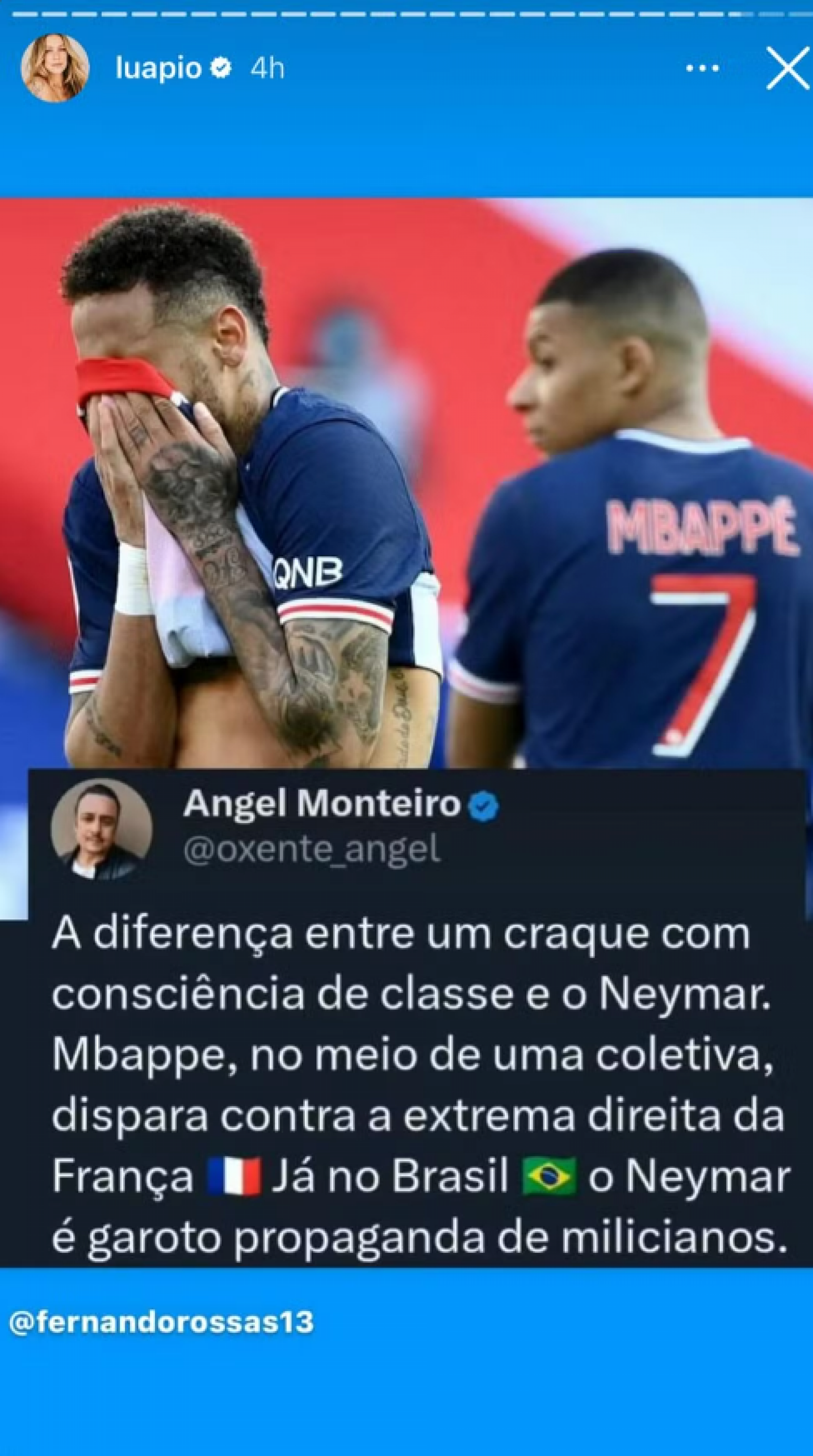 Luana Piovani detona Neymar e compara a Mbappé: 'Craque com consciência' - Foto: Reprodução