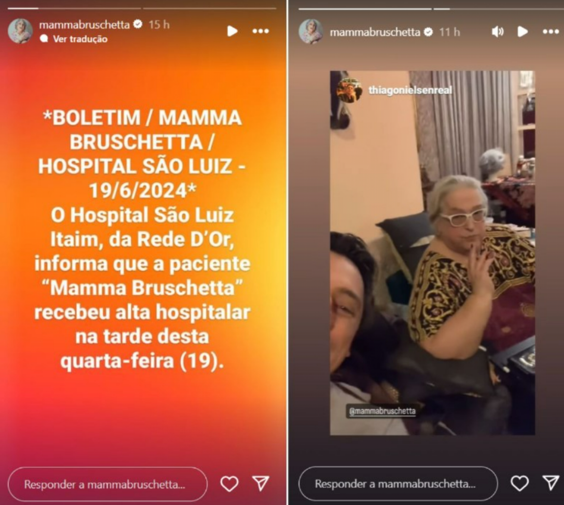 Mamma Bruschetta recebe alta hospitalar após nove dias de internação - Foto: Reprodução