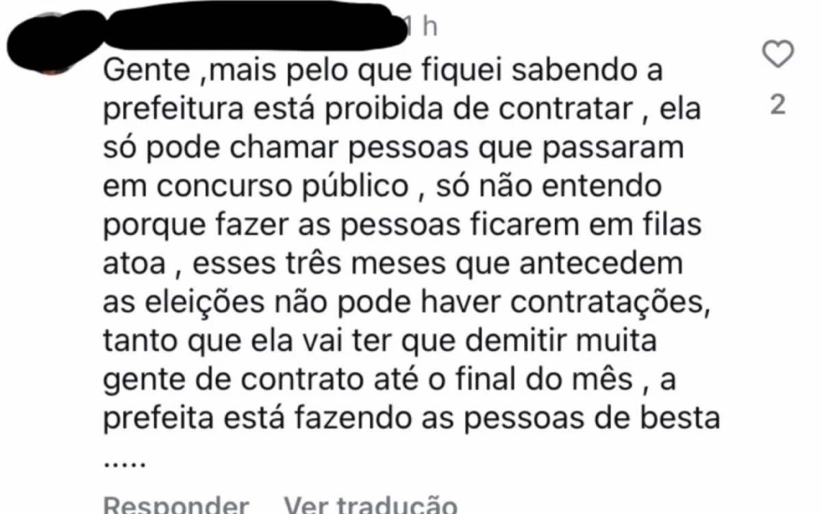 Comentários nas redes 