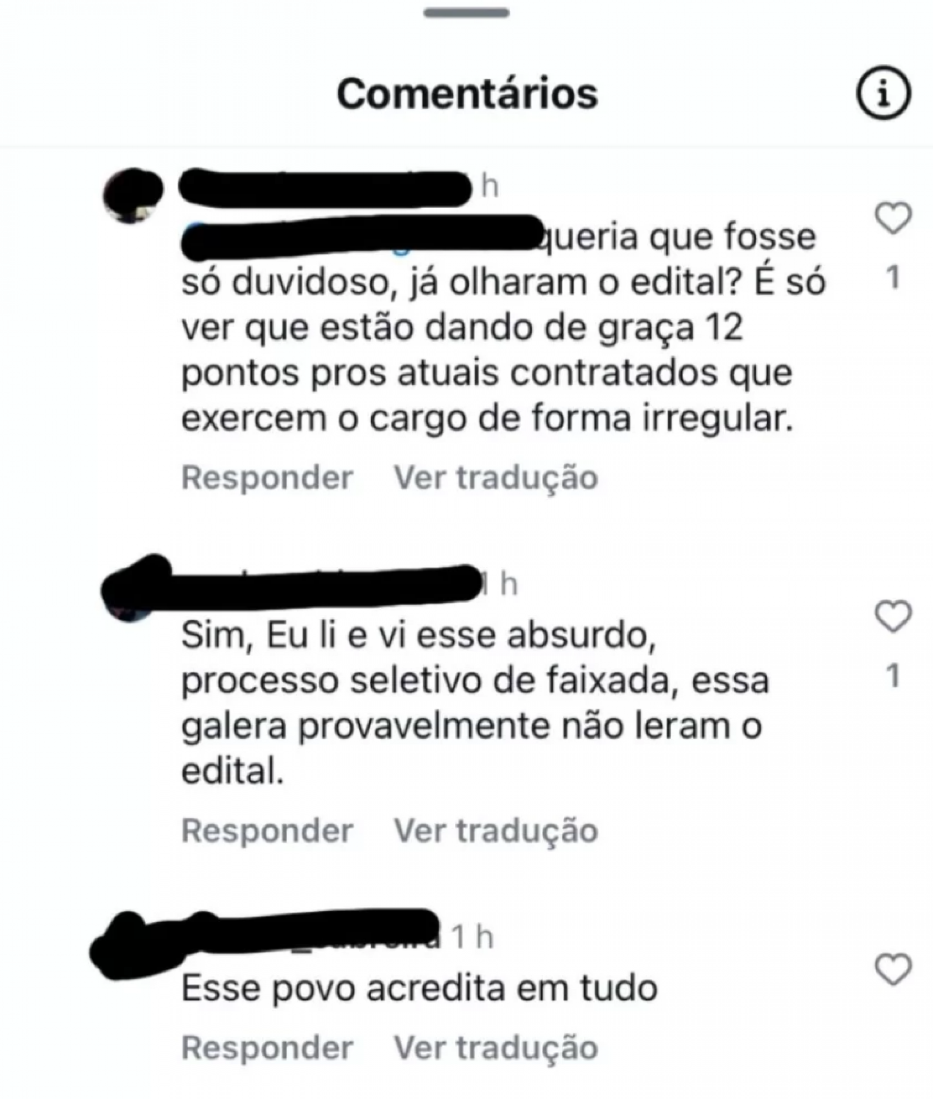 Coment&aacute;rios nas redes  - Rede social 