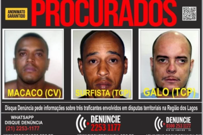 Disque Denúncia busca três foragidos por tráfico de drogas na Região dos Lagos