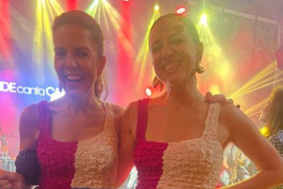 Mariana Gross usa vestido igual ao de Roberta Sá e brinca: 'Mesmo look da atração da festa'