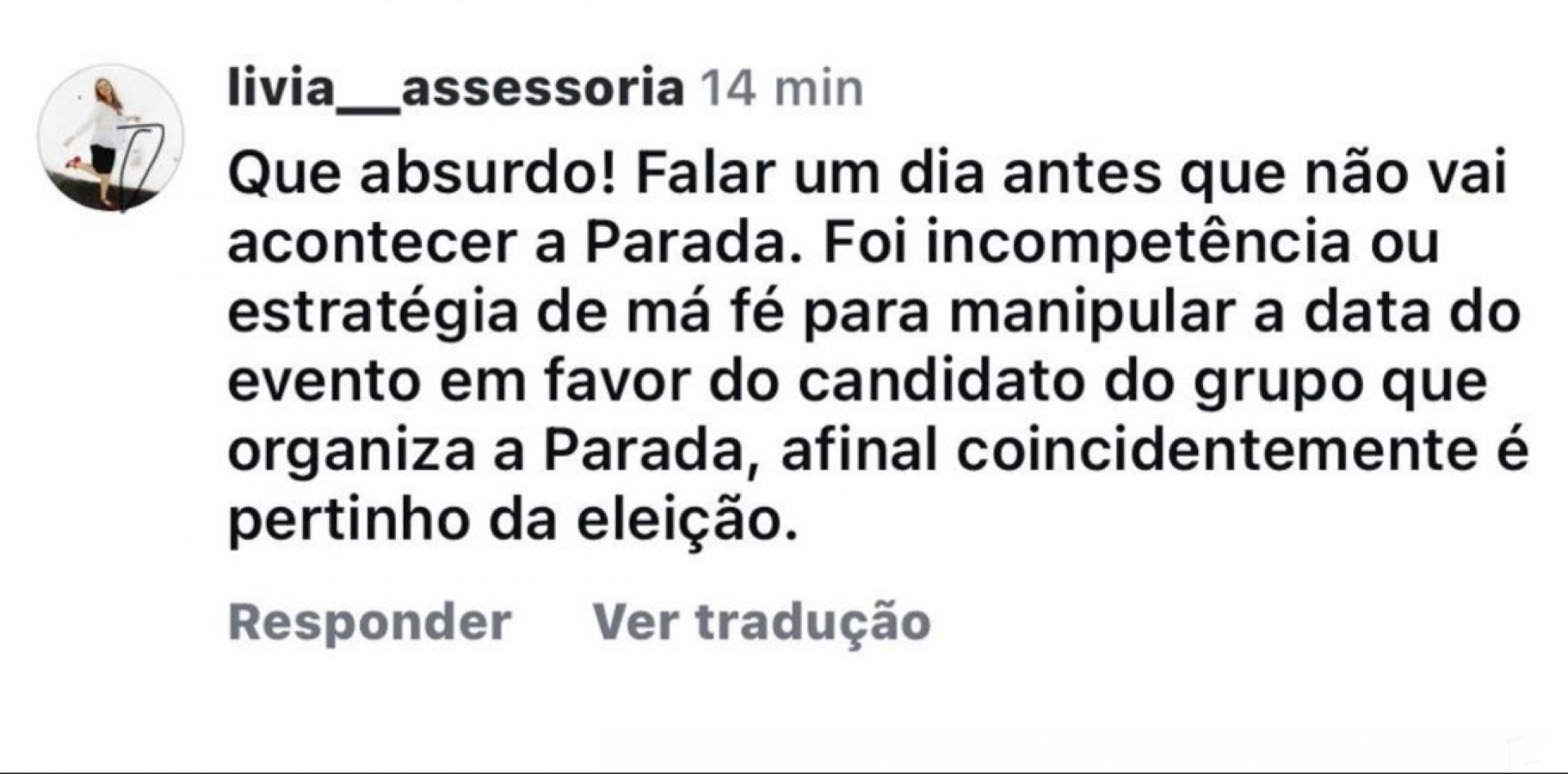 Comentário de internauta  - Reprodução/Rede social 