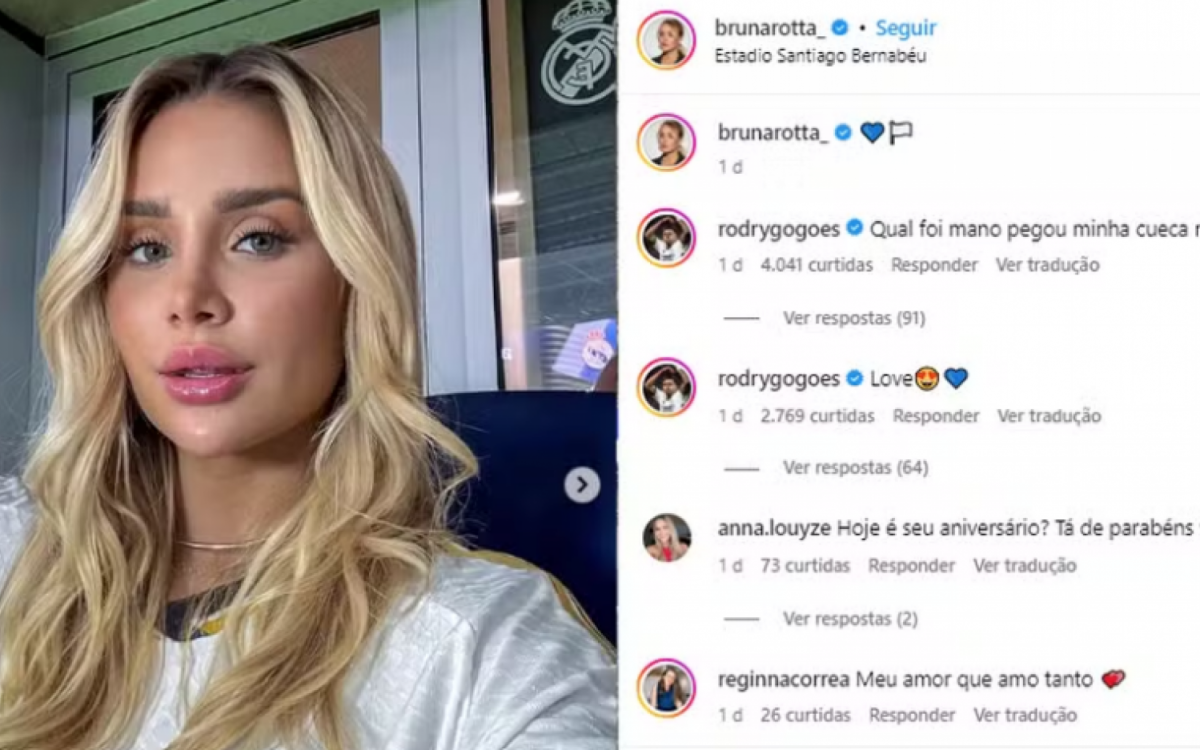 Rodrygo ‘assume’ relacionamento em coment&aacute;rio nas redes sociais de modelo