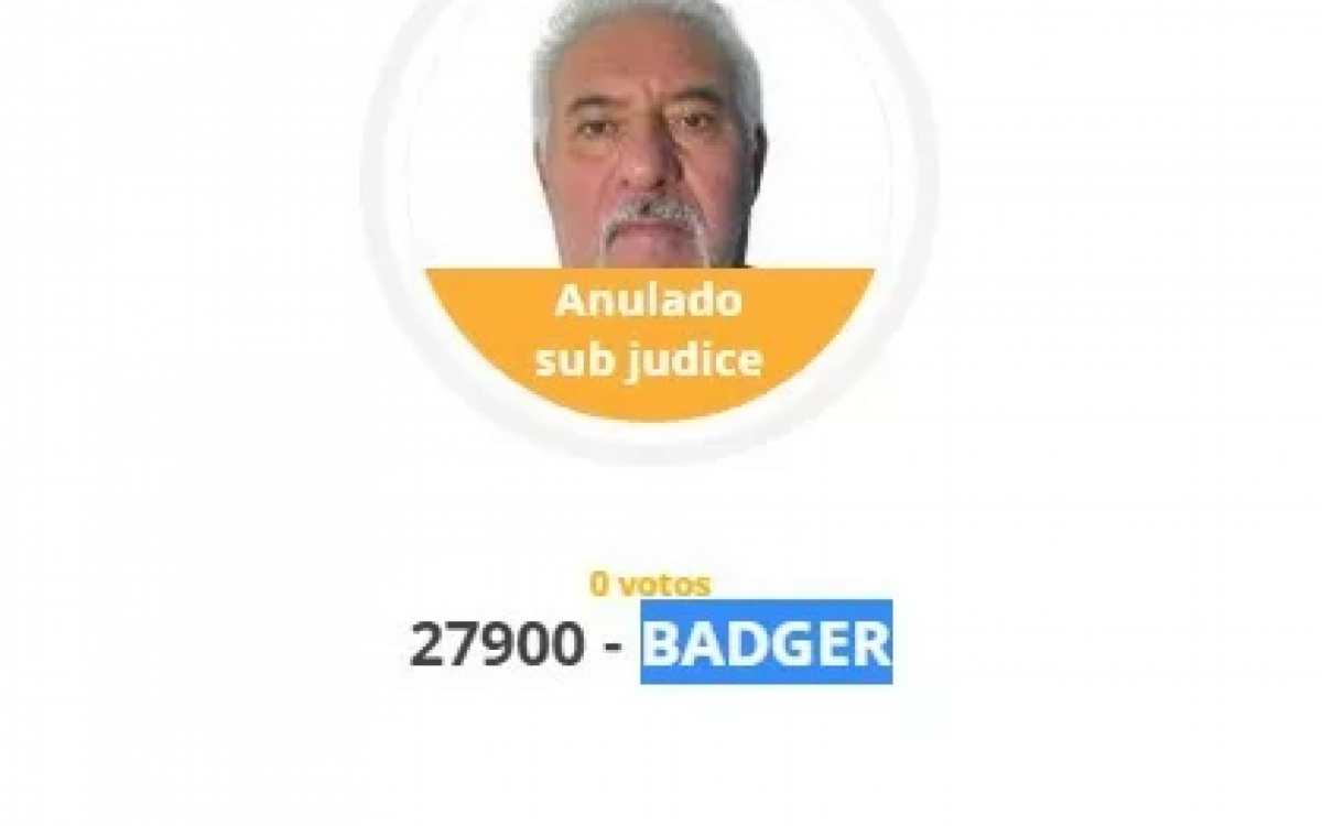 De acordo com dados do TSE, Badger não declarou bens, nem teve qualquer gasto durante o pleito 