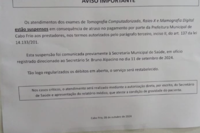 Convênio de exames é suspenso em Cabo Frio por suposta falta de pagamento