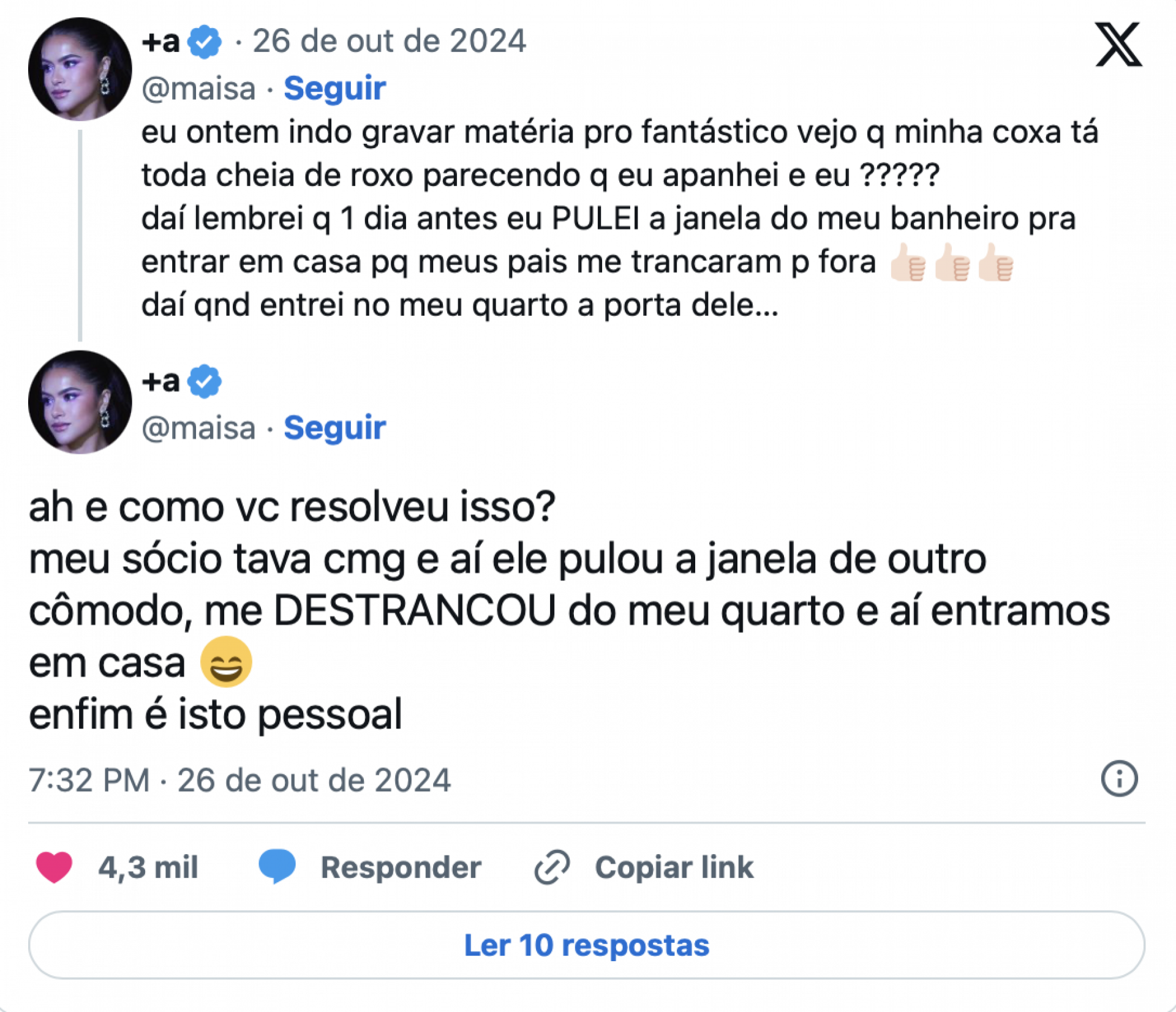 Maisa revela perrengue ao explicar motivo de hematomas: ?Apanhei? - Foto: Reprodução