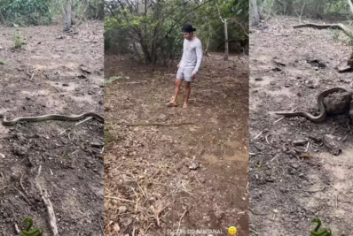 Luan Santana é surpreendido por sucuri no Pantanal 