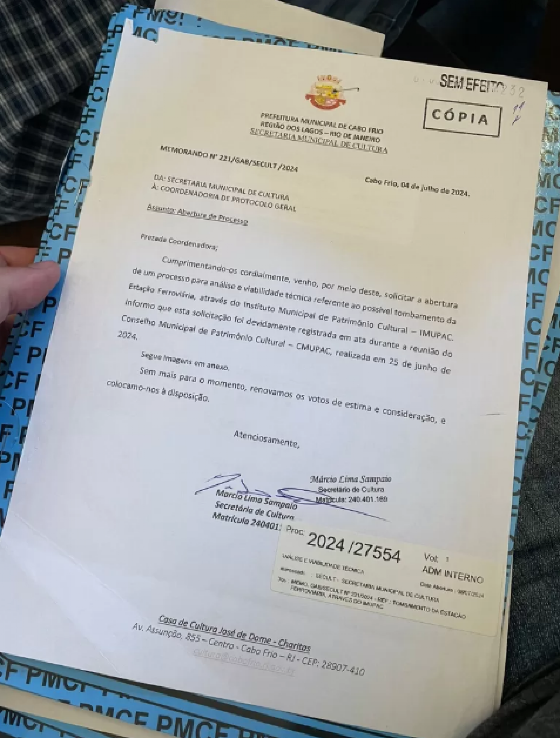 Pedido de tombamento - Reprodu&ccedil;&atilde;o